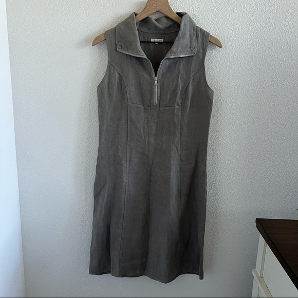 Lina Tomei Neutral 100% Linen Dress Lagenlook Casual Zipper Detail XS - Picture 1 of 7